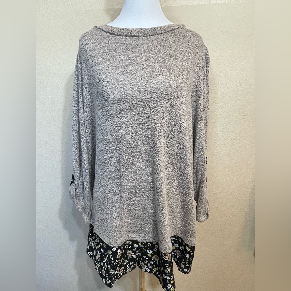 Faith and Joy by Monteau Heather Gray Tunic with Floral Hem